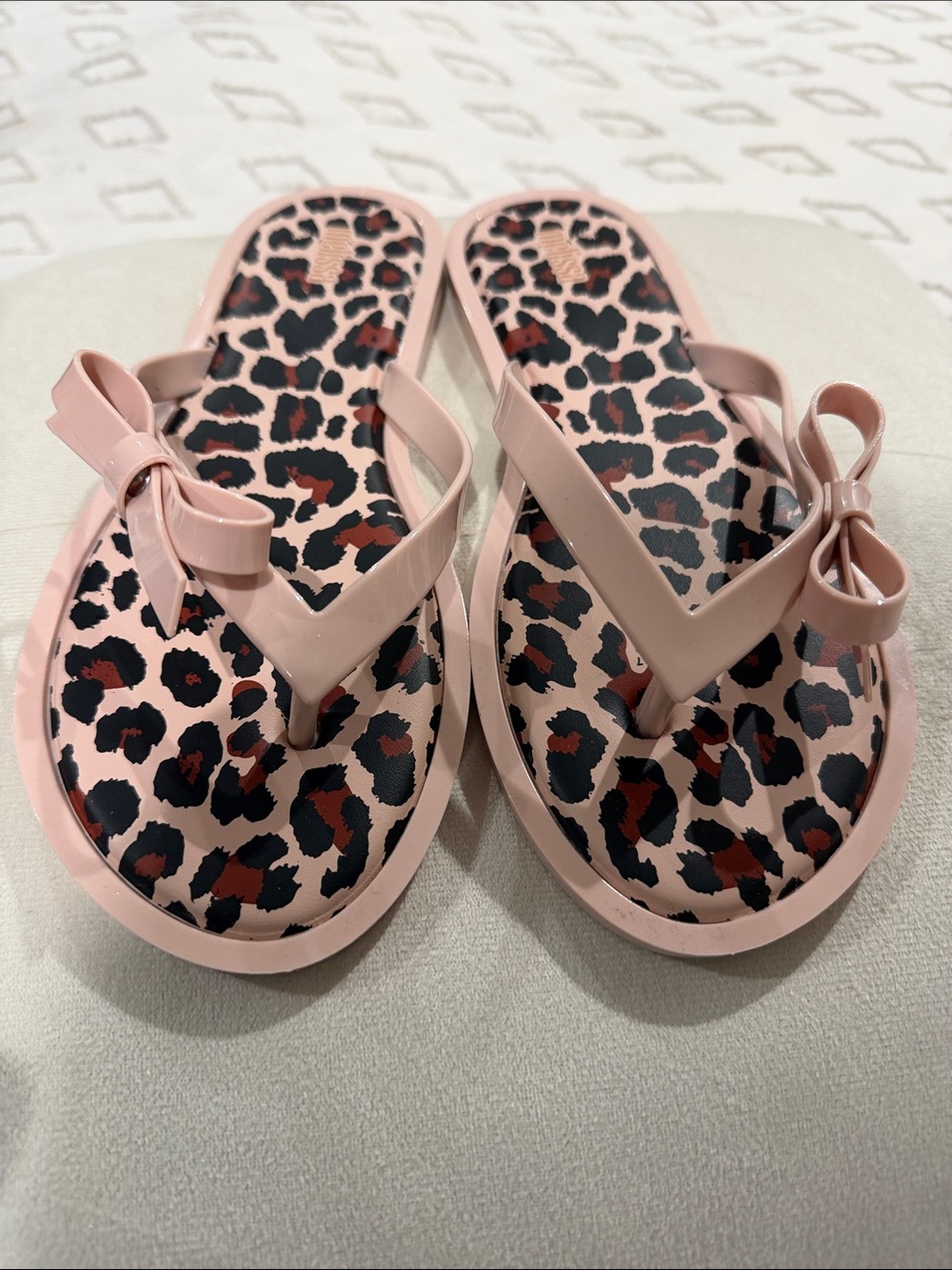 Melissa Pink Bow Leopard-Print Jelly Sandals